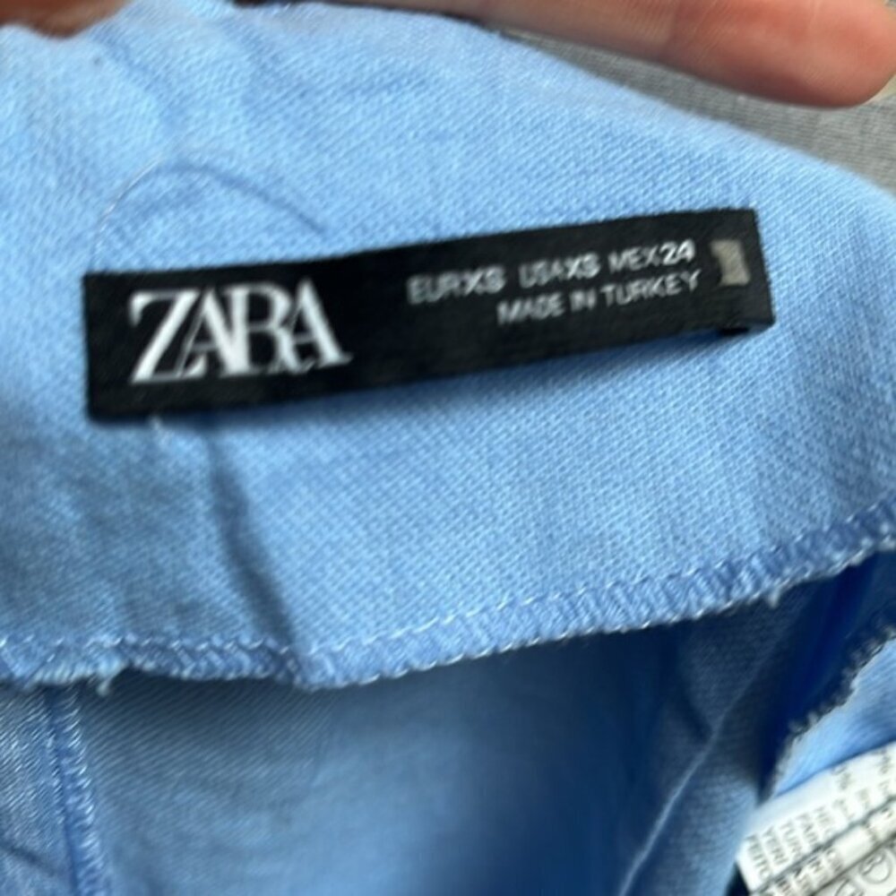 Zara Linen Blend Baby Blue Tie Front Cropped Pants Jumpsuit XS - Picture 13 of 14